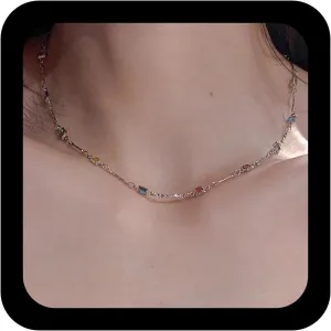 Vintage Colorful Square Choker Necklace Gold Tiny Rainbow Necklace Small Cz Crystal Bead Necklace Multi Color Rhinestone Collar Necklace Chain Necklace Jewelry for Women