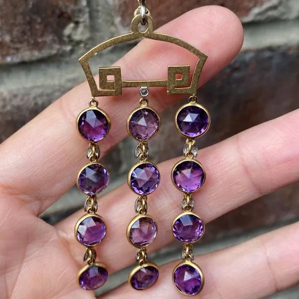 Vintage Enamel Amethyst & Diamond Pendant