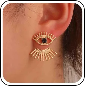 Vintage Evil Eye Ear Jackets Earrings Gold Evil Eye Studs Earrings Rhinestone Dot Earrings Two Ways Front Back Studs Earrings Jewelry for Women