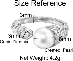 Vintage Silver Pearl Ring Y2K Gothic Jewelry Dainty Irregular Statement Stackable Rings For Women Open Adjustable Kpop Trendy Piece for Prom Birthday Gift Friendship