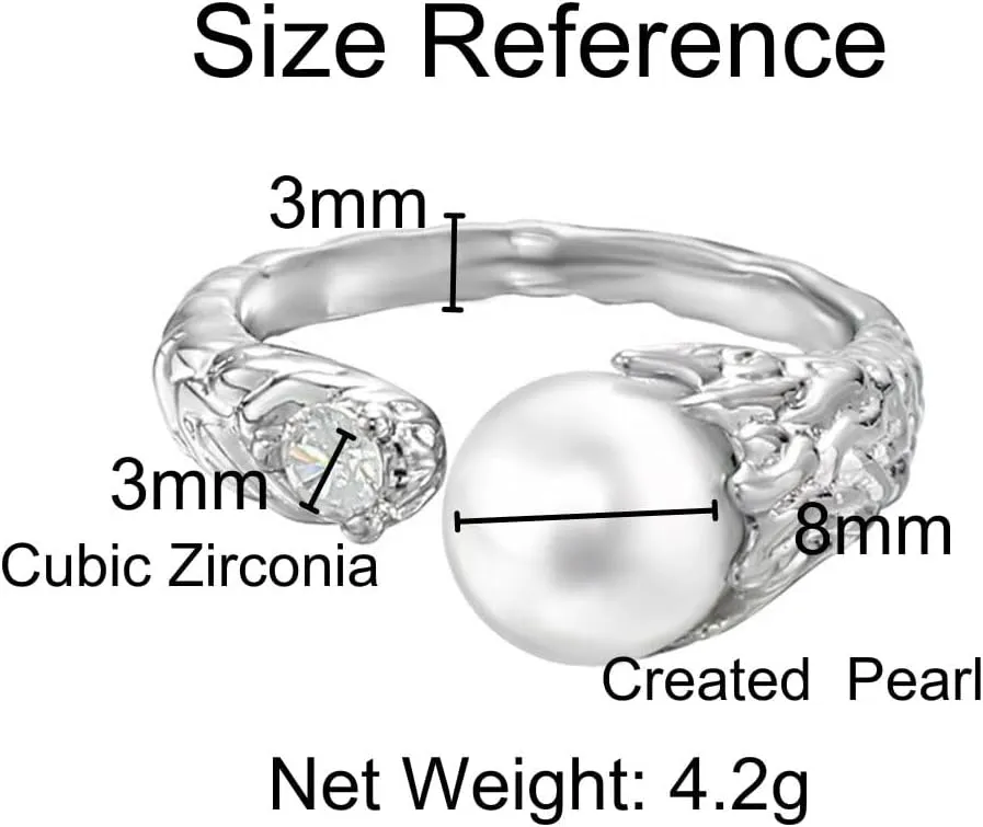 Vintage Silver Pearl Ring Y2K Gothic Jewelry Dainty Irregular Statement Stackable Rings For Women Open Adjustable Kpop Trendy Piece for Prom Birthday Gift Friendship