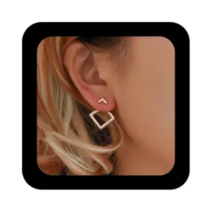 Vintage Square Ear Jackets Earrings Hollow Square Earrings Gold Tiny V Studs Earrings Minimalist Geometric Earrings Two Ways Front Back Studs Earrings Jewelry for Women