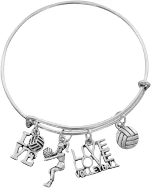 Volleyball Gift, Volleyball Charm Bangle Bracelet- Volleyball Jewelry, Love Friendship Bracelet- Volleyball Gifts for Volleyball Players