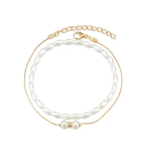 W WEILIRIAN Bohemian Layered Pearl Anklet Pearl Bead Ankle Bracelets Gold Pearl Anklets Chain Bracelet Summer Beach Anklet Foot Chain Jewelry for Women and Girls Gifts