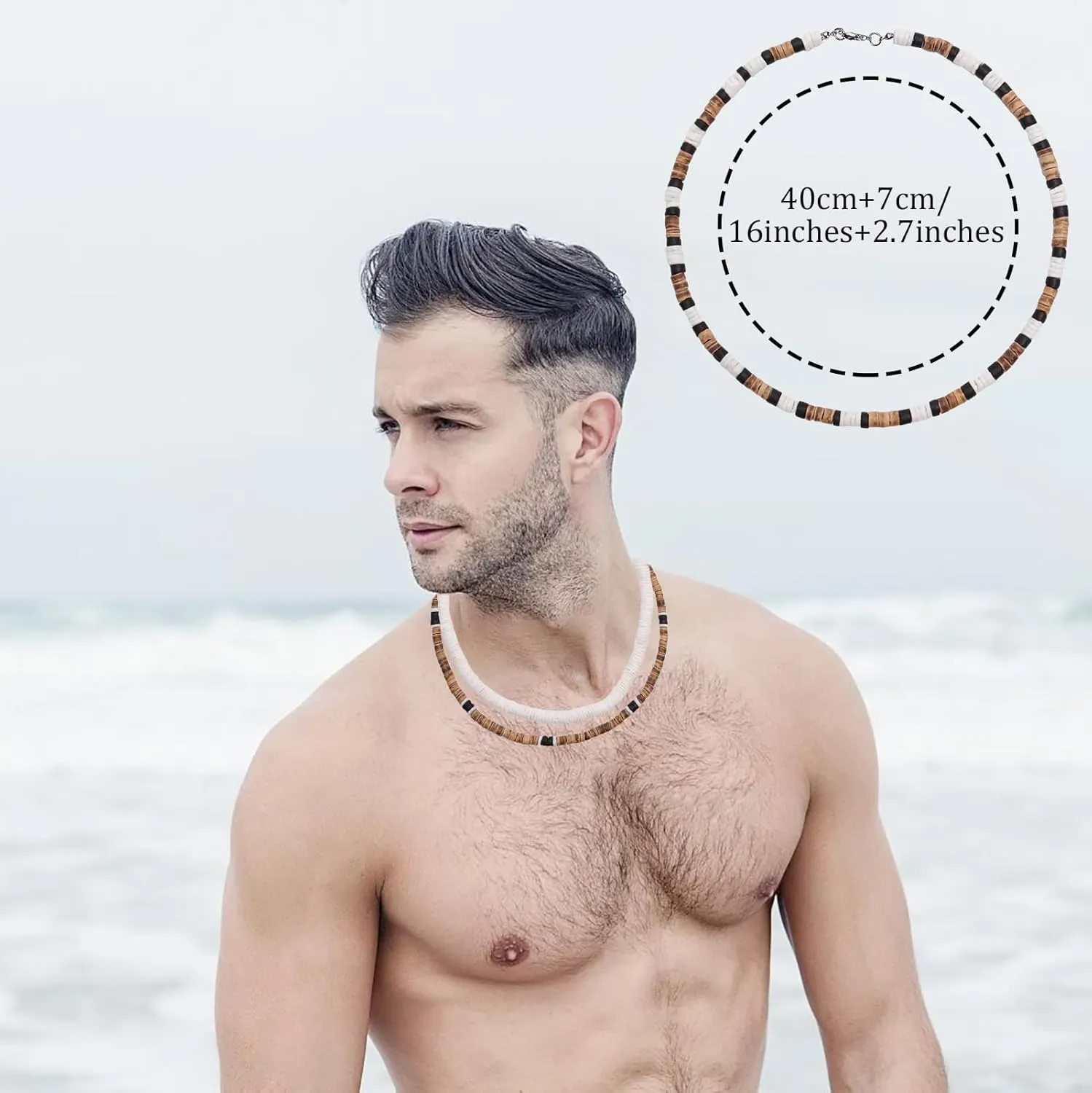 WAINIS 6Pcs Puka Shell Necklace for Men White Seashell Necklace Summer Beach Surfer Necklace Coconut Beads Hawaiian Pooka Choker