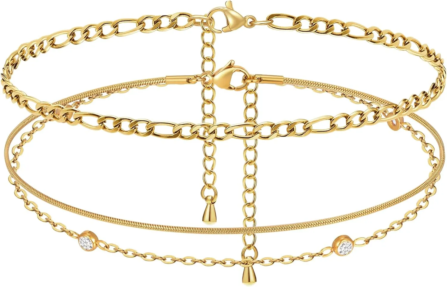 Waterproof Gold Anklets for Women - 14k Gold Plated Ankle Bracelets,Summer Beach Surfer Foot Chain Multilayered Stack Bracelet Anklet Set,Layered Trendy Jewelry Holiday Gifts for Her Girlfriend