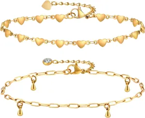 Waterproof Gold Anklets for Women - 14k Gold Plated Plus Size Ankle Bracelets,Summer Beach Surfer Foot Chain Multilayered Stack Bracelet Anklet Set,Trendy Jewelry Holiday Gifts for Her