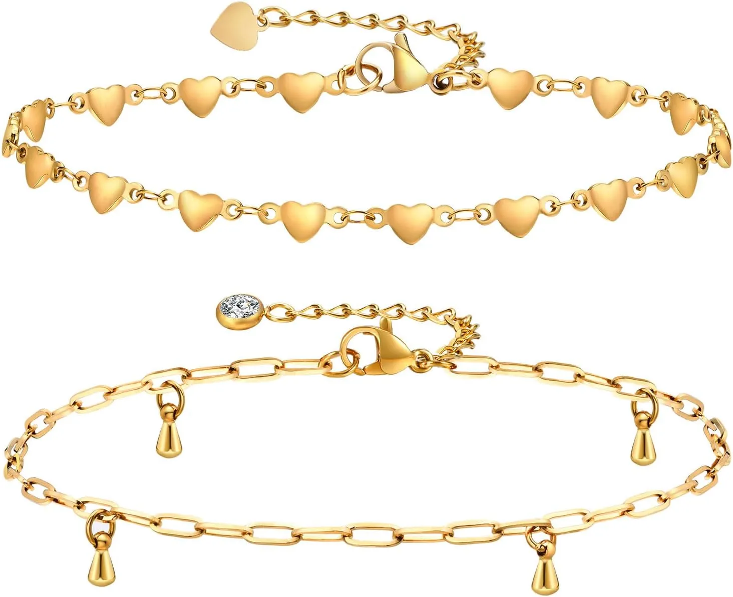 Waterproof Gold Anklets for Women - 14k Gold Plated Plus Size Ankle Bracelets,Summer Beach Surfer Foot Chain Multilayered Stack Bracelet Anklet Set,Trendy Jewelry Holiday Gifts for Her