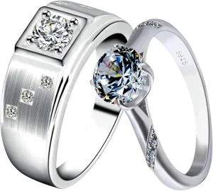 Wedding Ring Promise Ring Couples Ring Silver Cubic Zirconia Round Brilliant Shape Ring