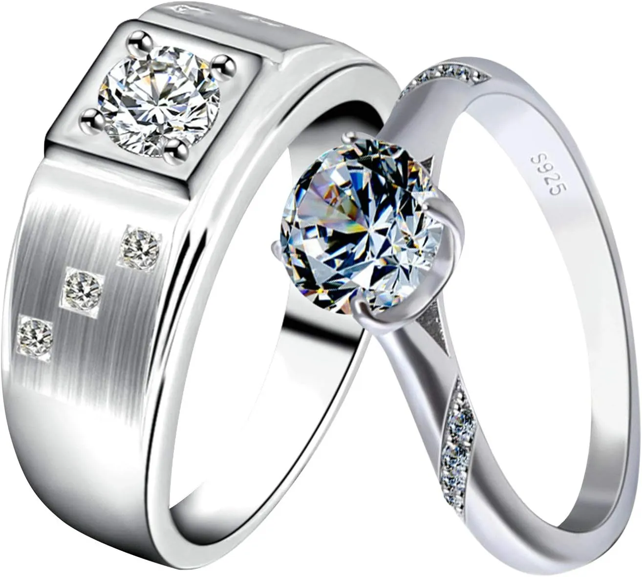 Wedding Ring Promise Ring Couples Ring Silver Cubic Zirconia Round Brilliant Shape Ring