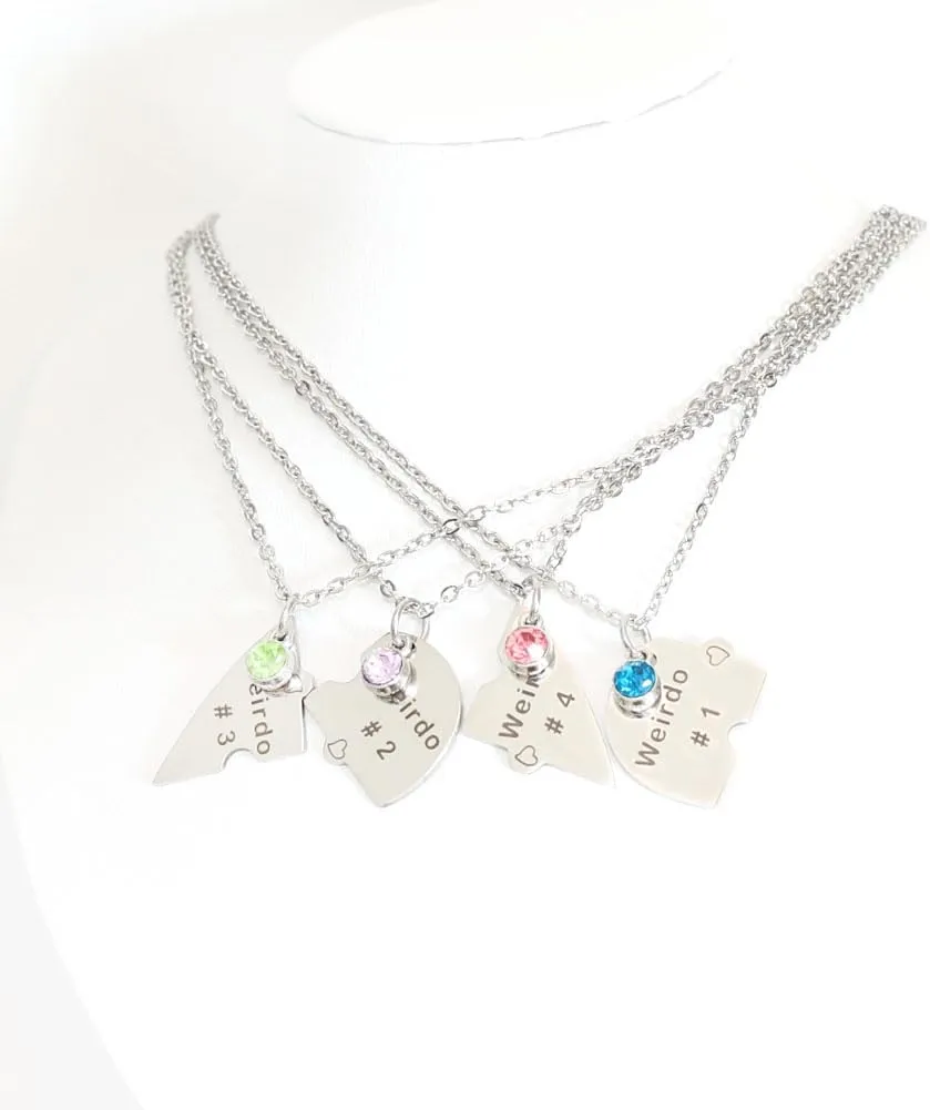 Weirdo Necklace Heart Bff for 4 Best Friend Necklaces Sister Friendship Stainless Steel Jewelry