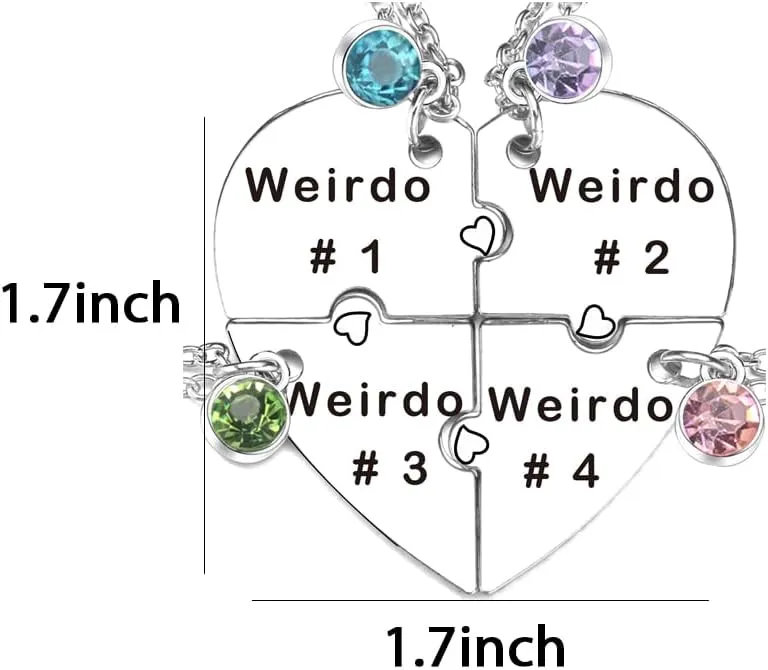 Weirdo Necklace Heart Bff for 4 Best Friend Necklaces Sister Friendship Stainless Steel Jewelry
