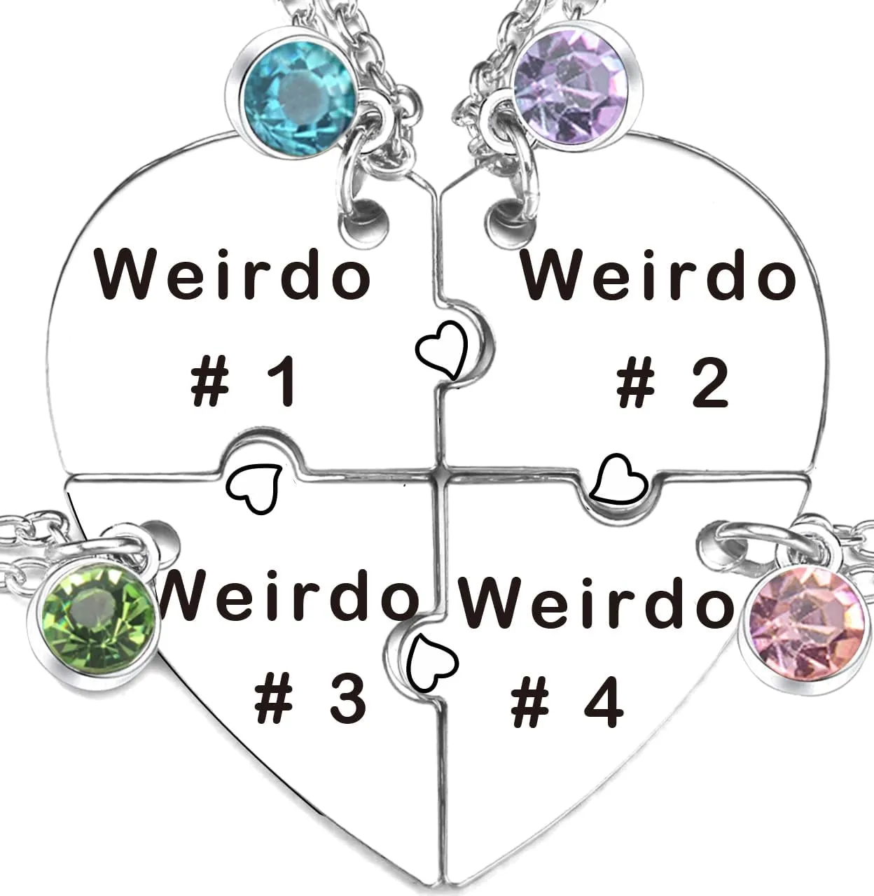 Weirdo Necklace Heart Bff for 4 Best Friend Necklaces Sister Friendship Stainless Steel Jewelry