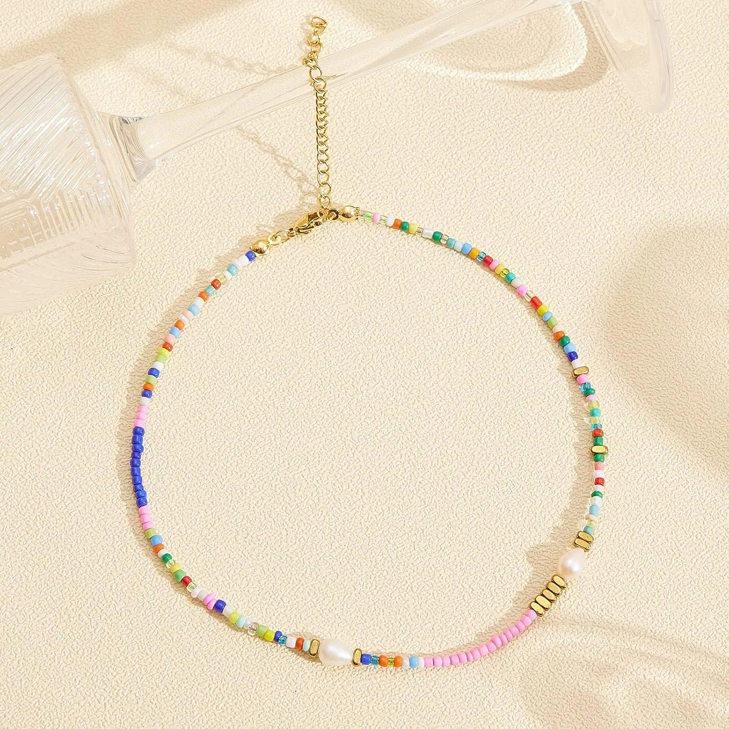 Wellike Colorful Beaded Necklace for Women Freshwater Beaded Pearl Choker Necklace Evil Eye Pearl Necklaces for Teen Girls Stainless Steel 18K Gold Plated Necklace Y2K Trendy Pearl Necklace Women