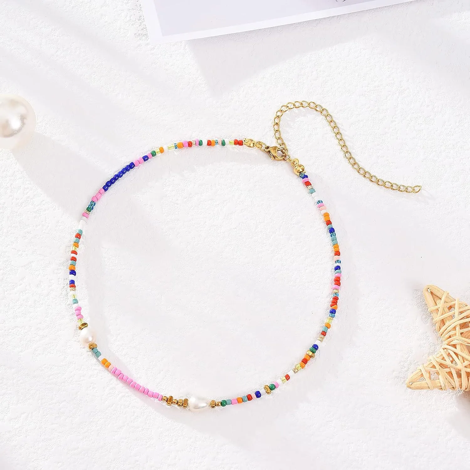 Wellike Colorful Beaded Necklace for Women Freshwater Beaded Pearl Choker Necklace Evil Eye Pearl Necklaces for Teen Girls Stainless Steel 18K Gold Plated Necklace Y2K Trendy Pearl Necklace Women