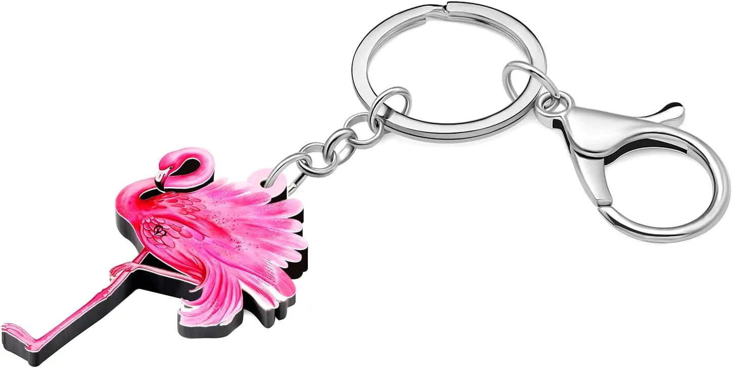 WEVENI Inspirational Flamingo Gifts for Women Girls Pink Flamingo Keychain Backpack Purse Charms Car Key Chain Accessories