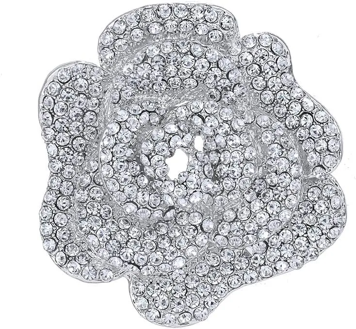White Gold/Rose Gold Plated Women's Crystal Rhinestone Rose Flower Shape Brooch Pins for Women Lady