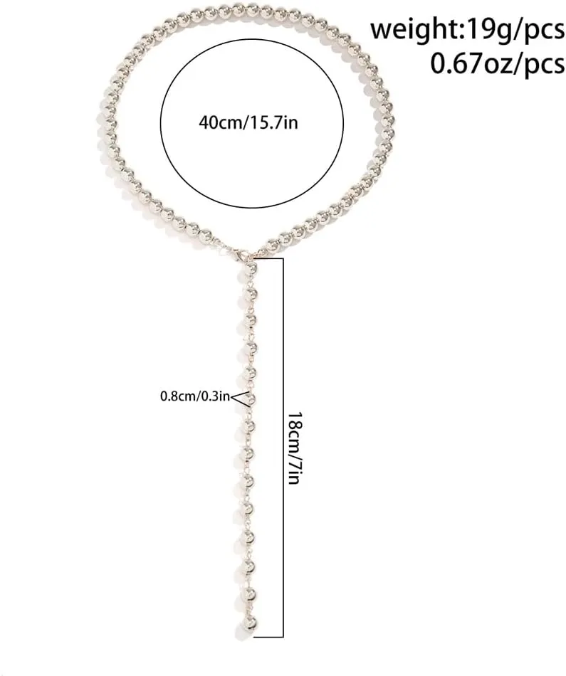 White Imitation Pearl Y-Necklace Choker for Women,Boho Retro Long Bead Chain Necklace,Romantic Bride Gentle Jewelry Gift for Wedding
