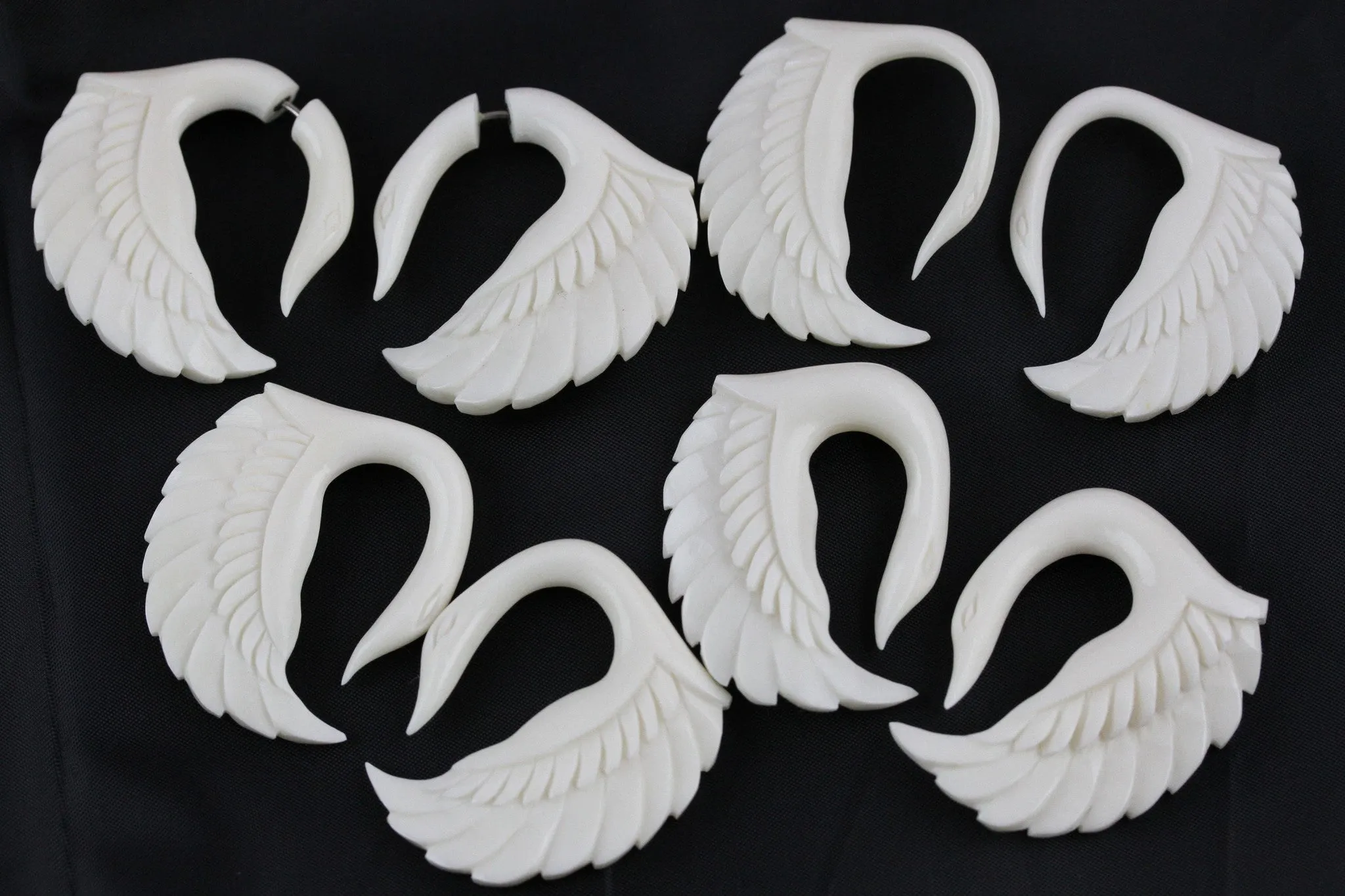 White Swan Bone Carved Hangers (Pair) - C045