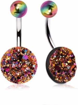 WildKlass Jewelry Rainbow Raw Crystal Navel Ring 316L Stainless Steel (Sold Individually)