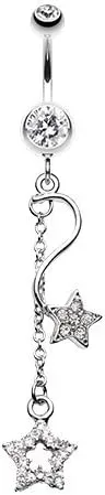 WildKlass Jewelry Shooting Vibrant Stars 316L Surgical Steel Belly Button Ring