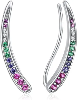 WINNICACA 925 Sterling Silver Ear Climbers Earrings for Women Created Opal Earrings for Women Hypoallergenic Crawler Earrings Jewelry Gifts for Mom Wife