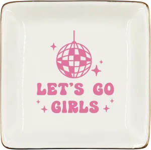 WODMIS Preppy Western Ceramic Jewelry Tray Dish, Pink Cowgirls Jewelry Plate, Let's Go Girls Preppy Cowgirl Disco Ball Ceramic Ring Trinket Dish, Cowgirl Birthday Gift For Women Cowgirls