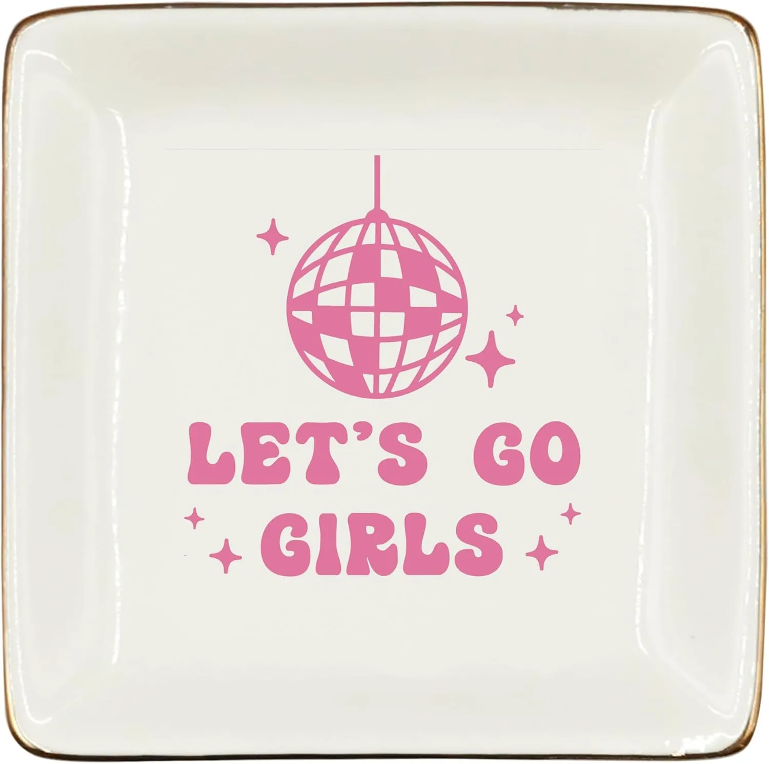 WODMIS Preppy Western Ceramic Jewelry Tray Dish, Pink Cowgirls Jewelry Plate, Let's Go Girls Preppy Cowgirl Disco Ball Ceramic Ring Trinket Dish, Cowgirl Birthday Gift For Women Cowgirls