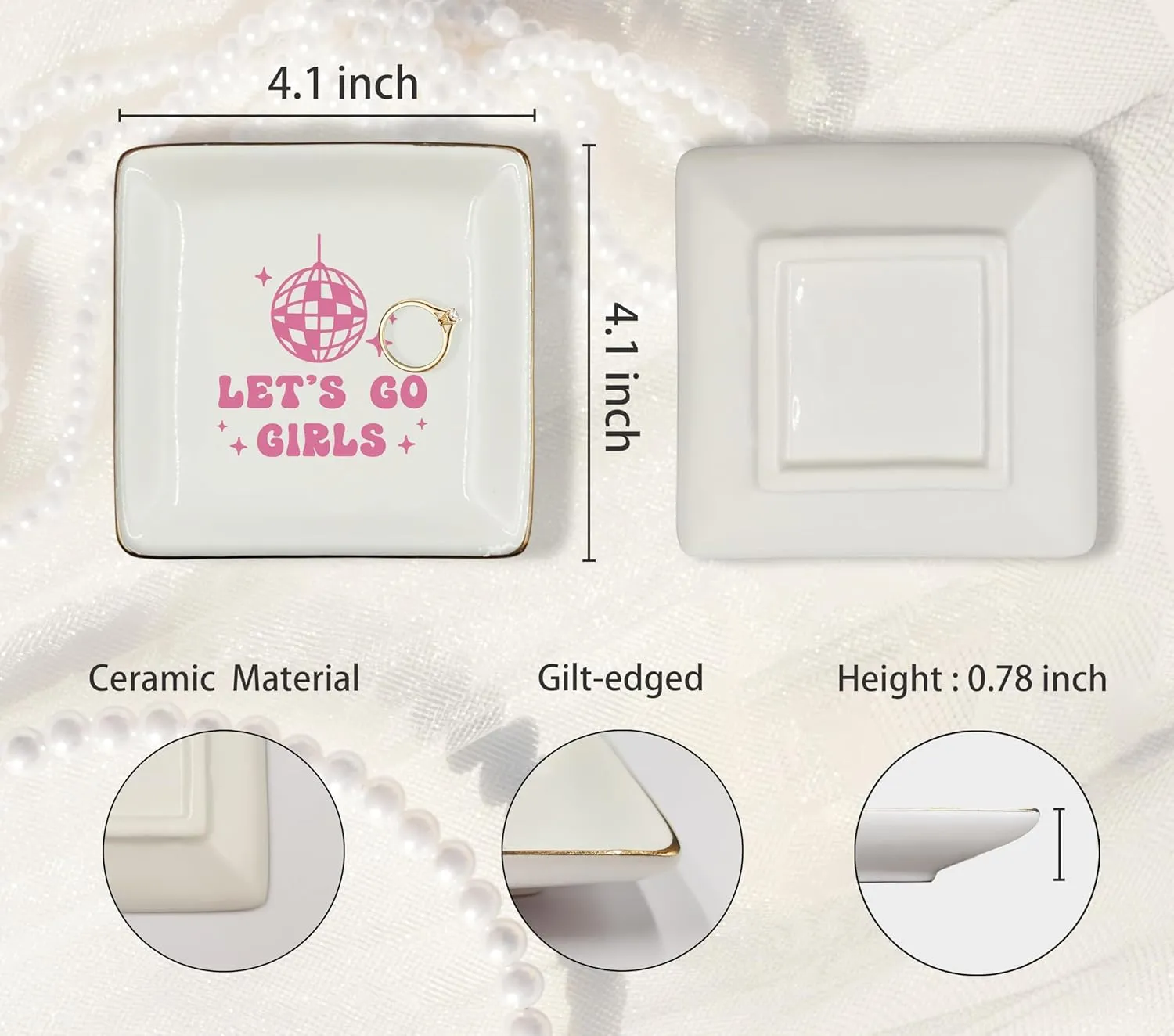WODMIS Preppy Western Ceramic Jewelry Tray Dish, Pink Cowgirls Jewelry Plate, Let's Go Girls Preppy Cowgirl Disco Ball Ceramic Ring Trinket Dish, Cowgirl Birthday Gift For Women Cowgirls
