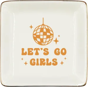 WODMIS Preppy Western Ceramic Jewelry Tray Dish, Yellow Cowgirls Jewelry Plate, Let's Go Girls Preppy Cowgirl Disco Ball Ceramic Ring Trinket Dish, Cowgirl Birthday Gift For Women Cowgirls 322