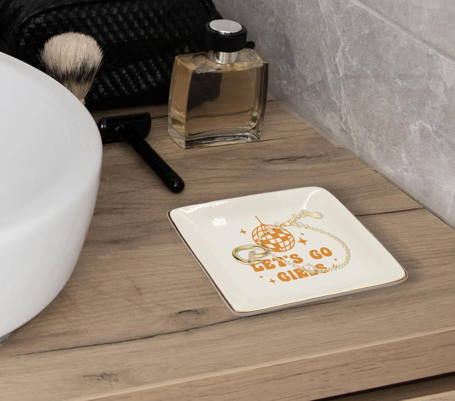 WODMIS Preppy Western Ceramic Jewelry Tray Dish, Yellow Cowgirls Jewelry Plate, Let's Go Girls Preppy Cowgirl Disco Ball Ceramic Ring Trinket Dish, Cowgirl Birthday Gift For Women Cowgirls 322