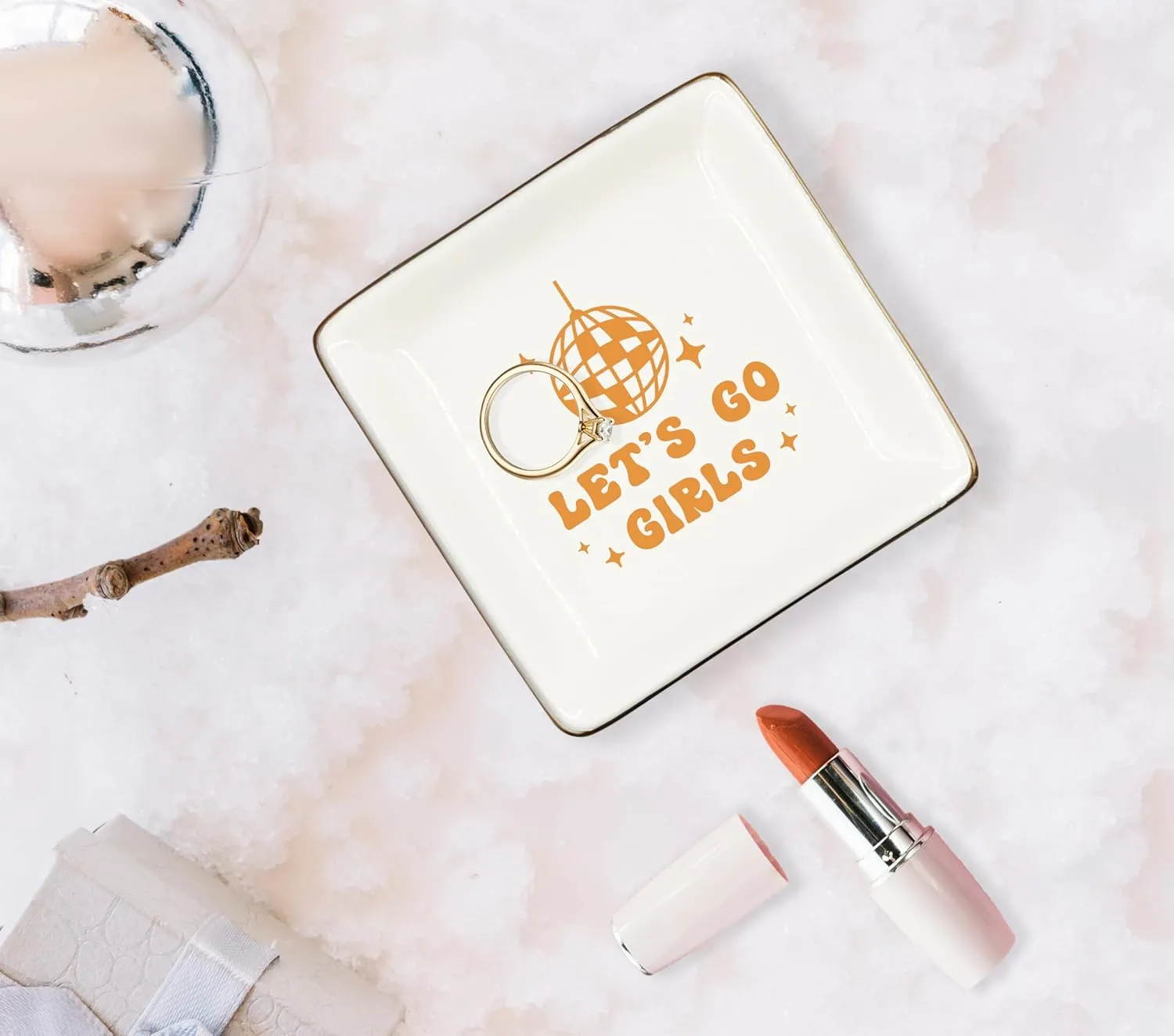 WODMIS Preppy Western Ceramic Jewelry Tray Dish, Yellow Cowgirls Jewelry Plate, Let's Go Girls Preppy Cowgirl Disco Ball Ceramic Ring Trinket Dish, Cowgirl Birthday Gift For Women Cowgirls 322
