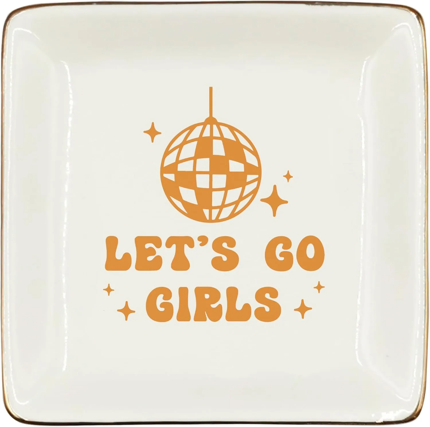 WODMIS Preppy Western Ceramic Jewelry Tray Dish, Yellow Cowgirls Jewelry Plate, Let's Go Girls Preppy Cowgirl Disco Ball Ceramic Ring Trinket Dish, Cowgirl Birthday Gift For Women Cowgirls 322