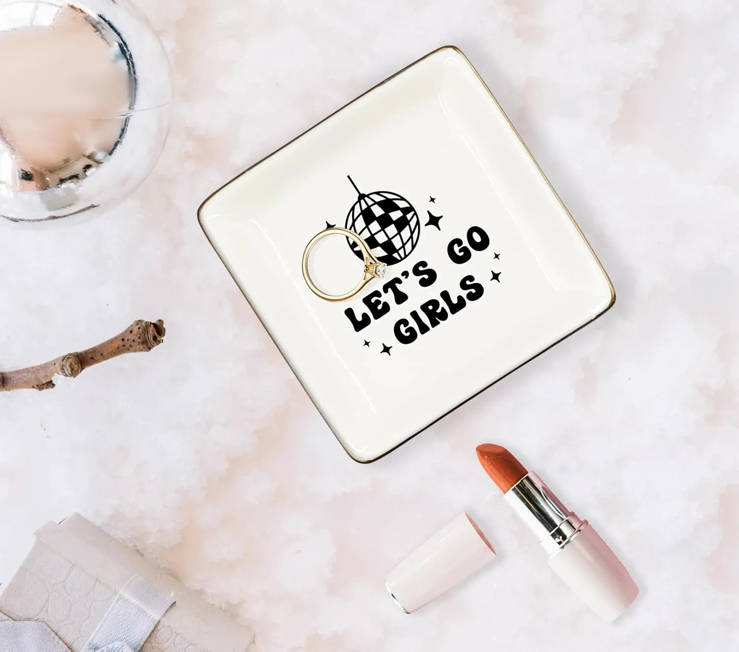 WODMIS Western Cowgirl Ceramic Jewelry Tray Dish, Pink Cowgirls Jewelry Plate, Let's Go Black Cowgirls Disco Ball Ring Trinket Dish, Cowgirl Birthday Gift For Women Cowgirls Ssp