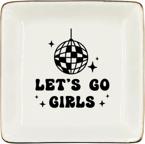 WODMIS Western Cowgirl Ceramic Jewelry Tray Dish, Pink Cowgirls Jewelry Plate, Let's Go Black Cowgirls Disco Ball Ring Trinket Dish, Cowgirl Birthday Gift For Women Cowgirls Ssp