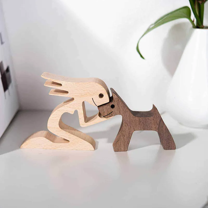Woman and Dog Wood Sculpture Ornaments
