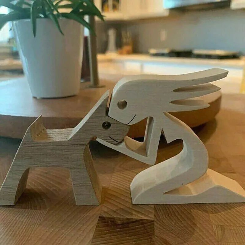 Woman and Dog Wood Sculpture Ornaments