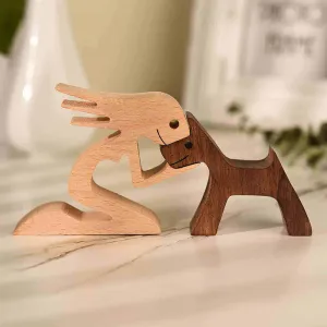 Woman and Dog Wood Sculpture Ornaments