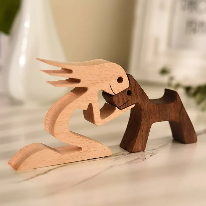 Woman and Dog Wood Sculpture Ornaments