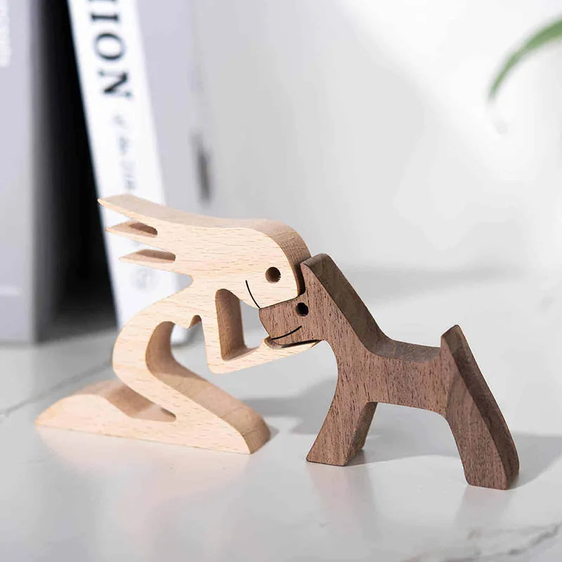 Woman and Dog Wood Sculpture Ornaments