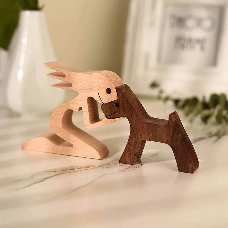 Woman and Dog Wood Sculpture Ornaments