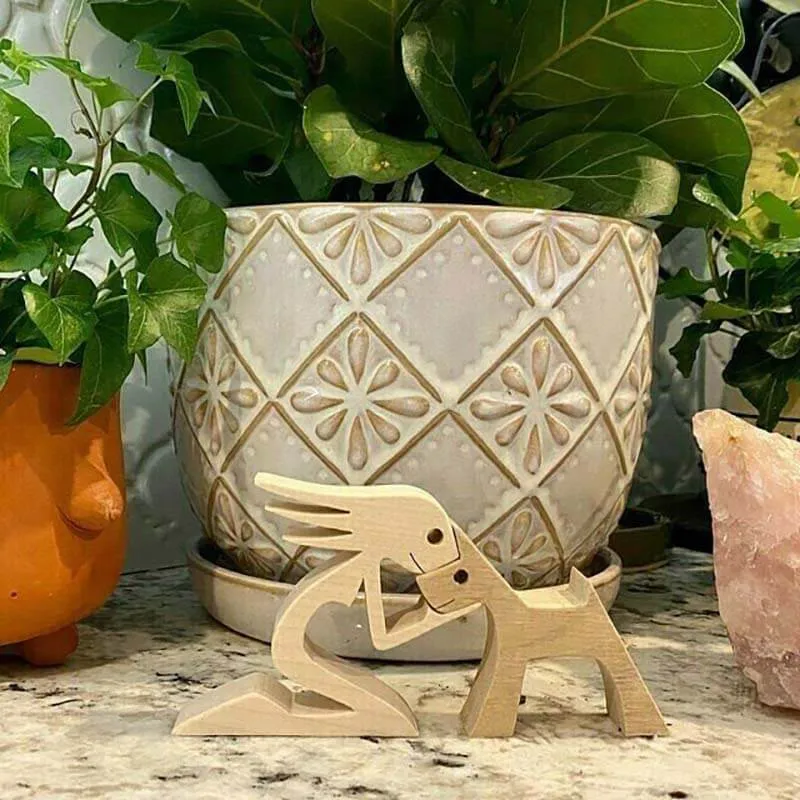 Woman and Dog Wood Sculpture Ornaments