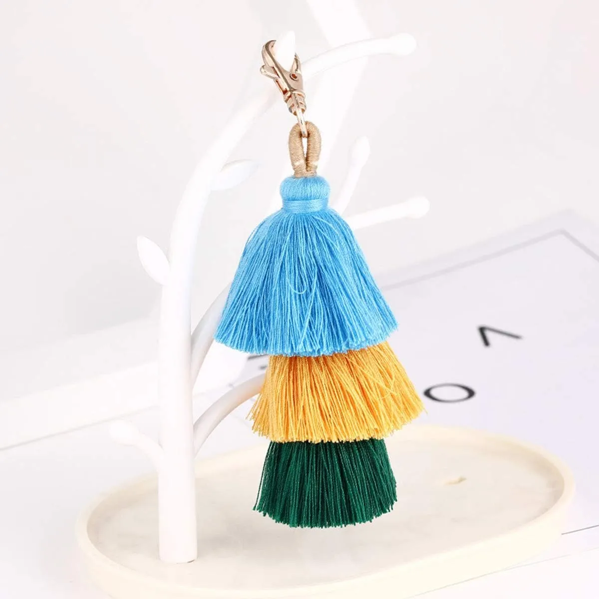 Women Colorful Tassels Charm Keychain Car Keyring Holder Bag Wallet Purse