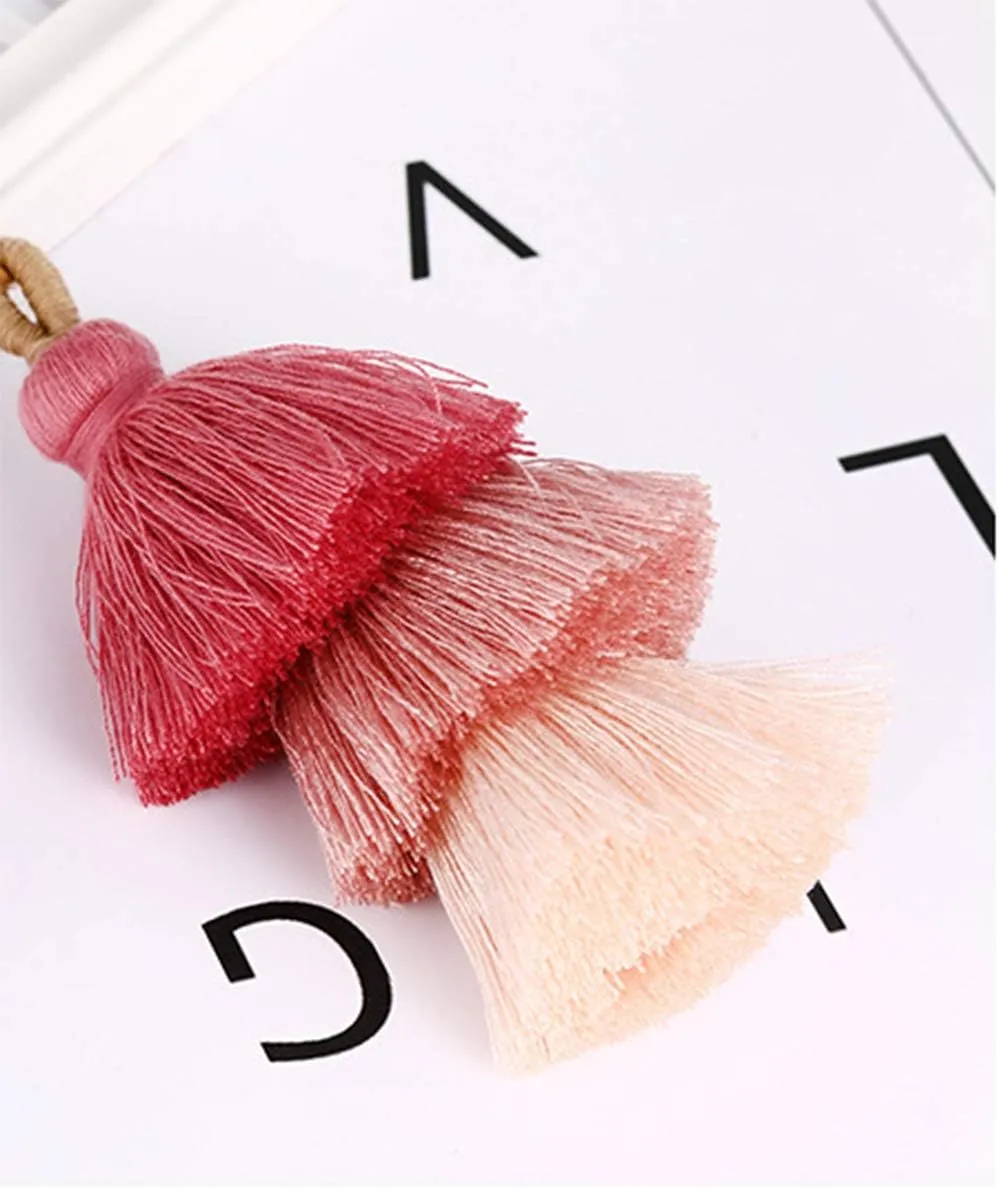Women Colorful Tassels Charm Keychain Car Keyring Holder Bag Wallet Purse