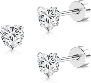 Women's Earrings Anti-Allergy Titanium Earrings Cubic Zirconia Flat Back Design Star/Heart/Square Available 4MM/5MM Clear/Pink Comfortable Daily Wear Holiday Gift
