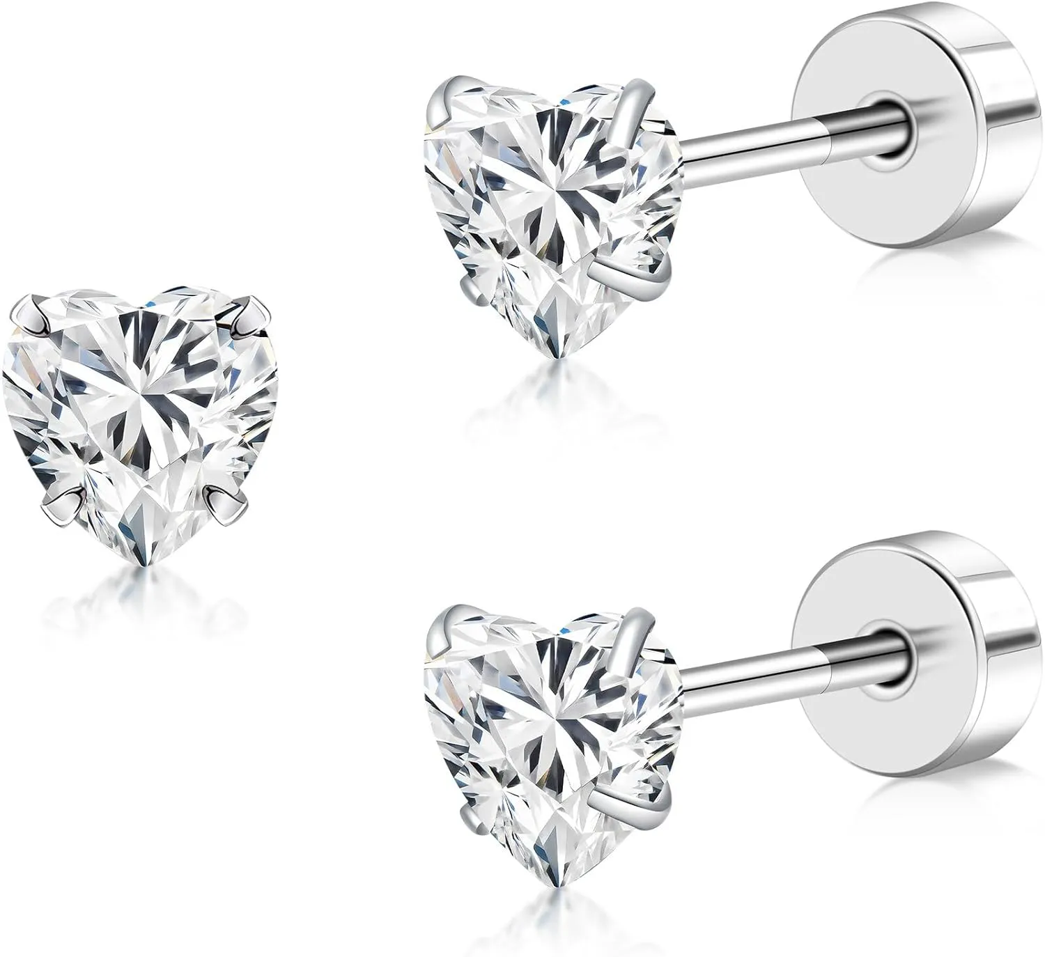 Women's Earrings Anti-Allergy Titanium Earrings Cubic Zirconia Flat Back Design Star/Heart/Square Available 4MM/5MM Clear/Pink Comfortable Daily Wear Holiday Gift