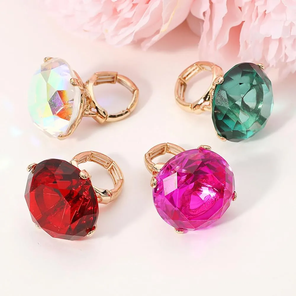 Women's Extra Big Crystal Colorful Stone Stretch Ring