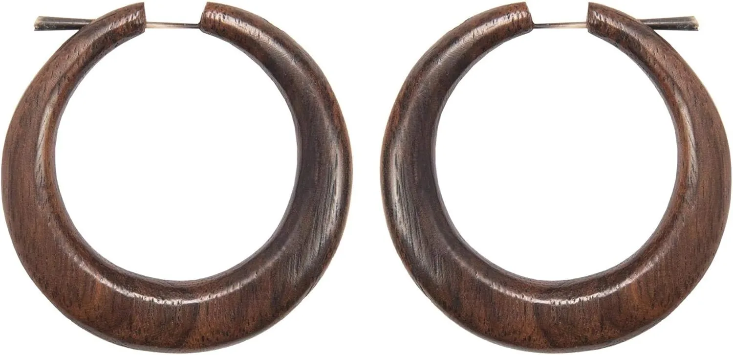 Women's Natural Wood 5 cm Brown Large Thick Chunky Stick Post Hoops Hoop Earrings