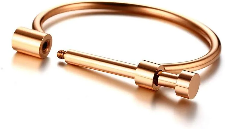 Women's Stainless Steel Fashion Letter D Shaped Horseshoe Bracelets Gold/Black/Rose Gold/Silver