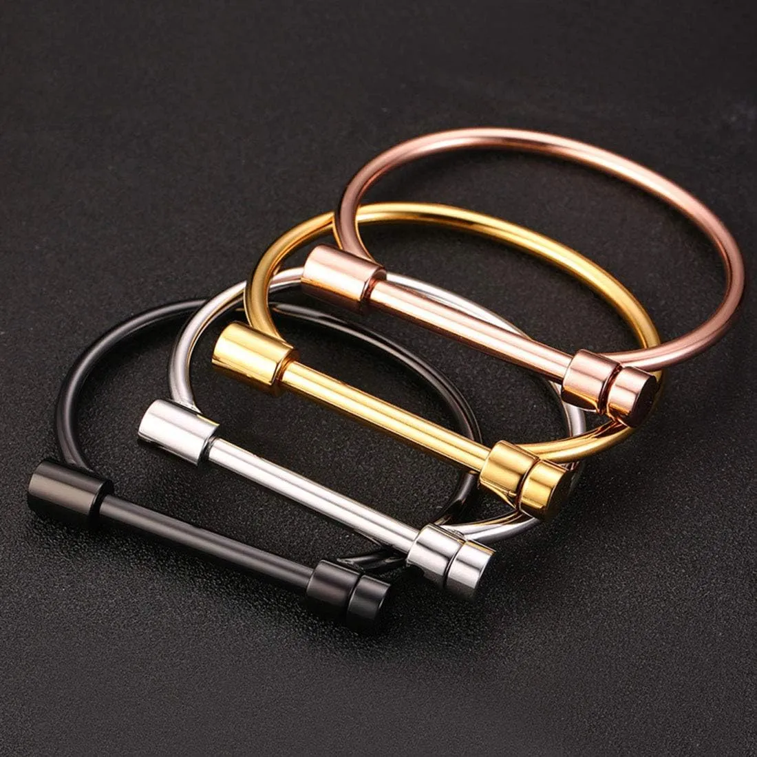 Women's Stainless Steel Fashion Letter D Shaped Horseshoe Bracelets Gold/Black/Rose Gold/Silver